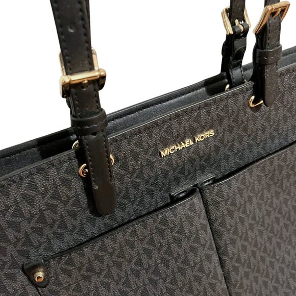 NWT Michael Kors Jet Set Medium Logo Pocket Tote Bag- Black - Picture 2 of 5